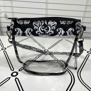 Clear Stadium Travel‎ Crossbody Bag Black White Damask Concert Game Day